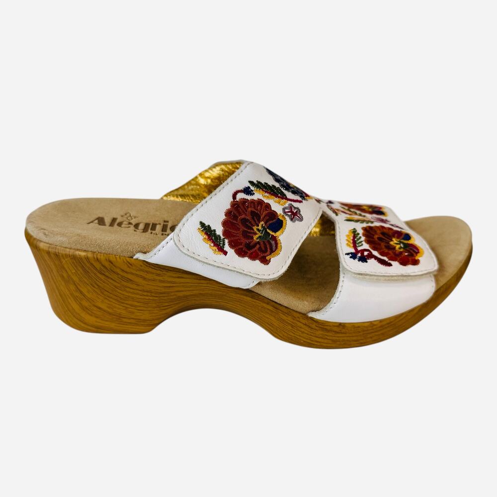 Alegria Women's Slide Sandals Embroidered Floral‎ Comfort Clogs Wooden Sole 40